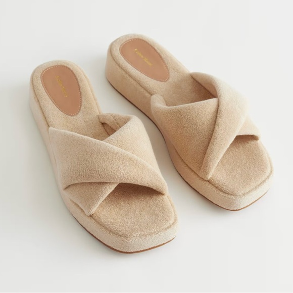 & Other Stories Shoes - & Other Stories Beige Platform Terrycloth Slides Sandals Size 38